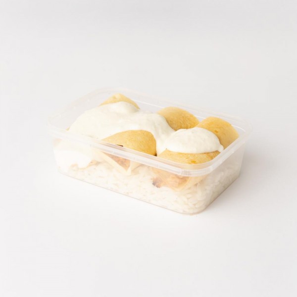Marmita arroz com panqueca de carne ao molho branco 250g