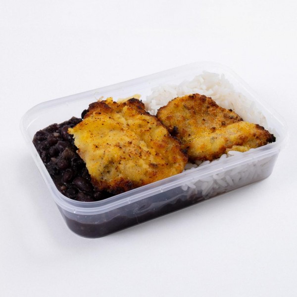 Marmita arroz e feijão com frango à milanesa 250g