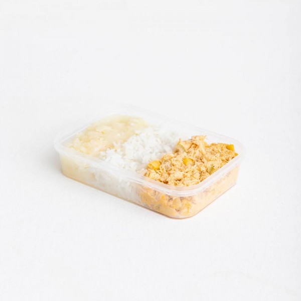 Marmita arroz e purê de batata com fricassê de frango 350g