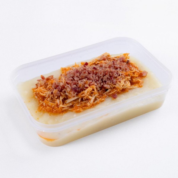 Marmita purê de aipim com frango desfiado e bacon 350g