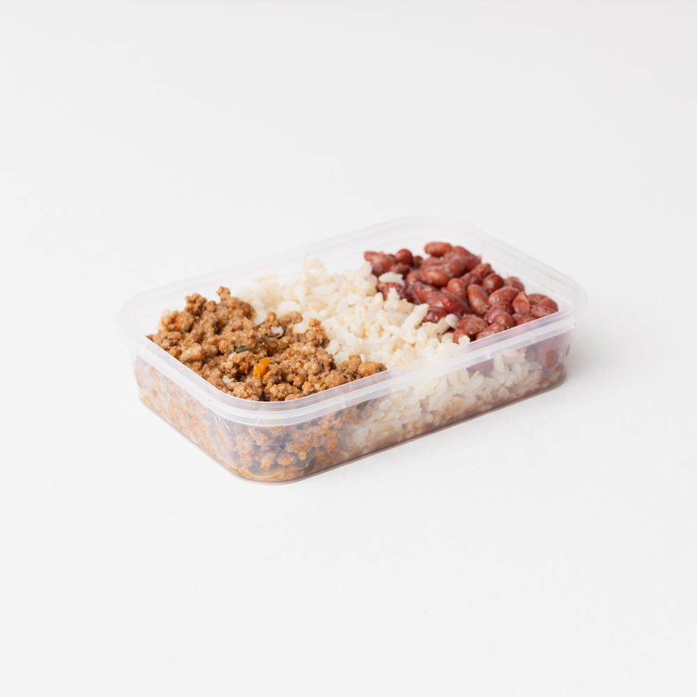 Marmita arroz e feijão vermelho com carne moída 500g