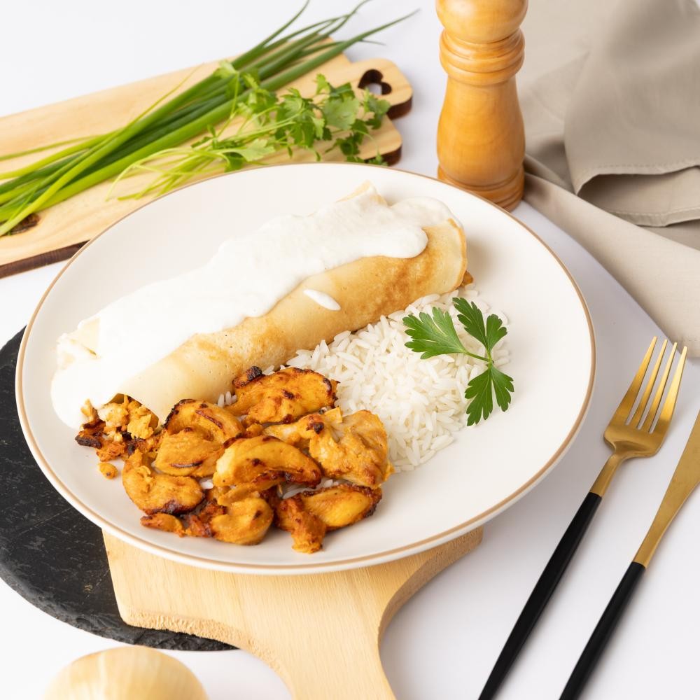 Marmita arroz com panqueca de frango ao molho branco 500g
